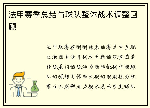 法甲赛季总结与球队整体战术调整回顾
