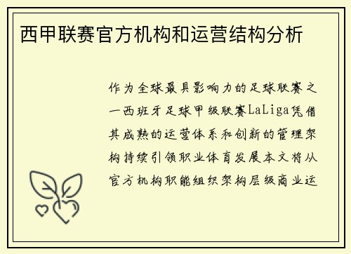 西甲联赛官方机构和运营结构分析