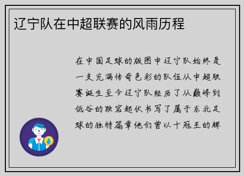 辽宁队在中超联赛的风雨历程